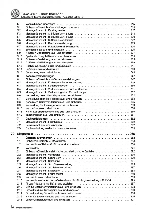 VW Tiguan AD ab 2016 Karosserie Montagearbeiten Innen Reparaturanleitung PDF