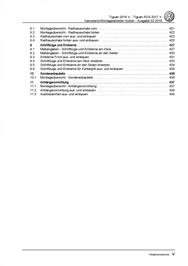 VW Tiguan AD ab 2016 Karosserie Montagearbeiten Außen Reparaturanleitung PDF