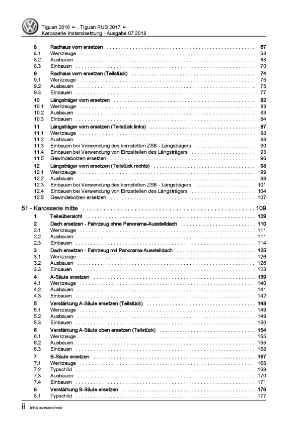 VW Tiguan Typ AD ab 2016 Karosserie Unfall Instandsetzung Reparaturanleitung PDF