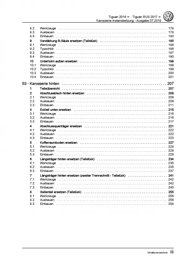 VW Tiguan Typ AD ab 2016 Karosserie Unfall Instandsetzung Reparaturanleitung PDF