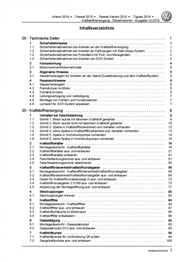 VW Tiguan AD ab 2016 Kraftstoffversorgung Dieselmotoren Reparaturanleitung PDF