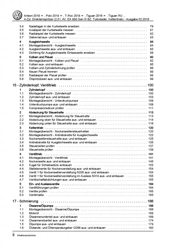 VW Tiguan Typ AD (16>) 4-Zyl. 2,0l Benzinmotor 179-200 PS Reparaturanleitung PDF