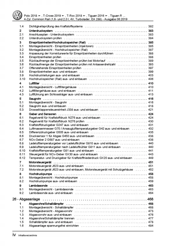 VW Tiguan AD (16>) 4-Zyl. 1,6l 2,0l Dieselmotor TDI 80-190 PS Reparaturanleitung