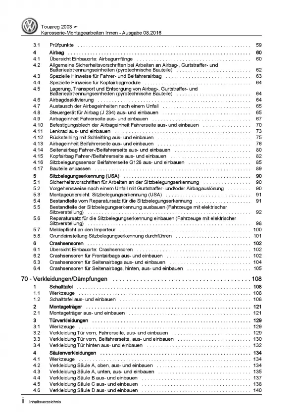 VW Touareg 7L (02-10) Karosserie Montagearbeiten Innen Reparaturanleitung PDF