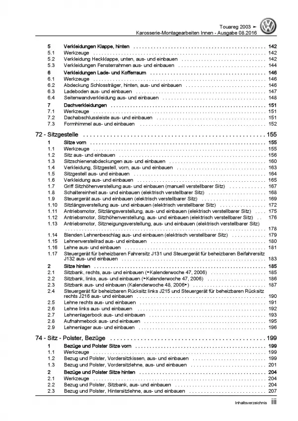 VW Touareg 7L (02-10) Karosserie Montagearbeiten Innen Reparaturanleitung PDF