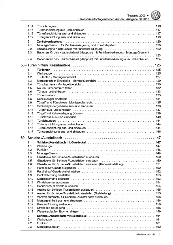 VW Touareg 7L (02-10) Karosserie Montagearbeiten Außen Reparaturanleitung PDF