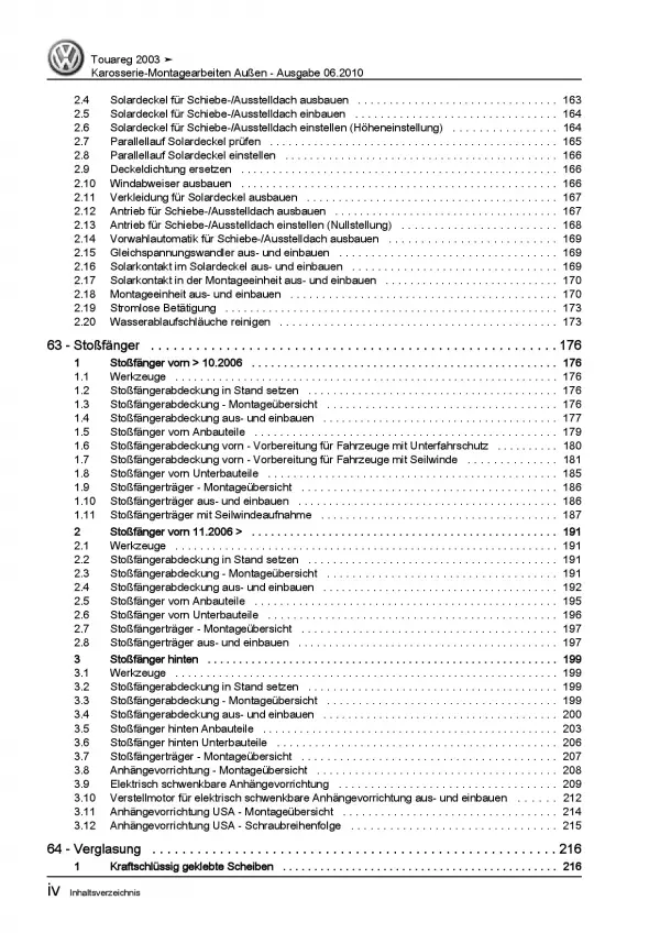 VW Touareg 7L (02-10) Karosserie Montagearbeiten Außen Reparaturanleitung PDF