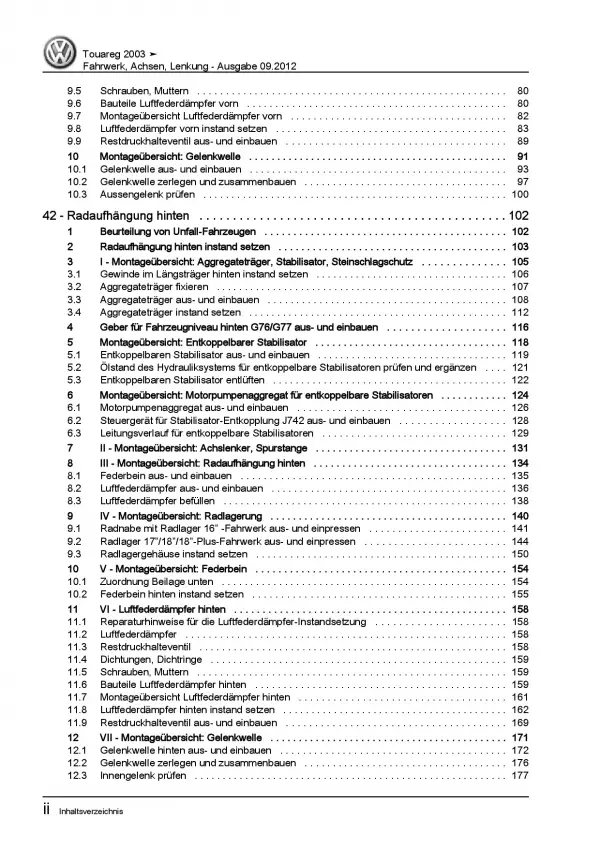 VW Touareg Typ 7L 2002-2010 Fahrwerk Achsen Lenkung Reparaturanleitung