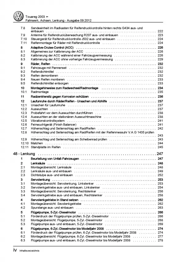 VW Touareg Typ 7L 2002-2010 Fahrwerk Achsen Lenkung Reparaturanleitung