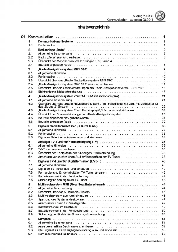 VW Touareg 7L 2002-2010 Radio Navigation Kommunikation Reparaturanleitung PDF