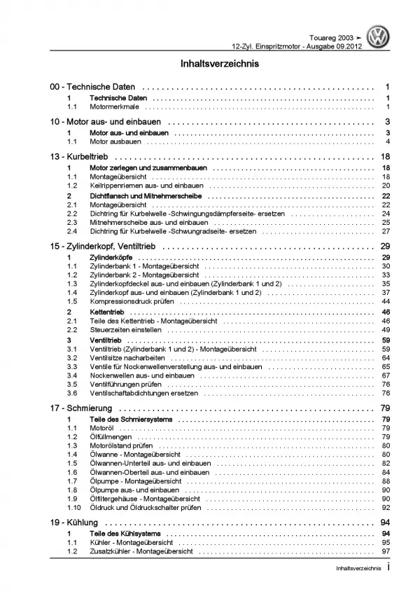 VW Touareg 7L (02-10) 12-Zyl. 6,0l Benzinmotor W12 450 PS Reparaturanleitung PDF