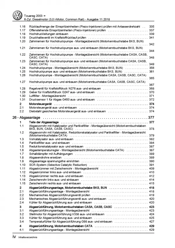 VW Touareg 7L (02-10) 6-Zyl. 3,0l Dieselmotor TDI 211-240 PS Reparaturanleitung