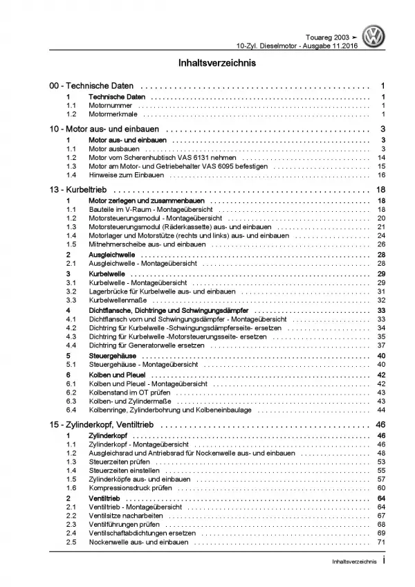 VW Touareg 7L (02-10) 10-Zyl. 4,9l Dieselmotor TDI 313 PS Reparaturanleitung PDF