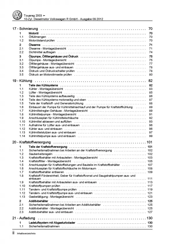 VW Touareg 7L (02-10) 10-Zyl. Dieselmotor 350 PS R-Line Reparaturanleitung PDF