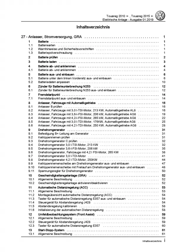 VW Touareg 7P (10-18) Elektrische Anlage Elektrik Systeme Reparaturanleitung PDF