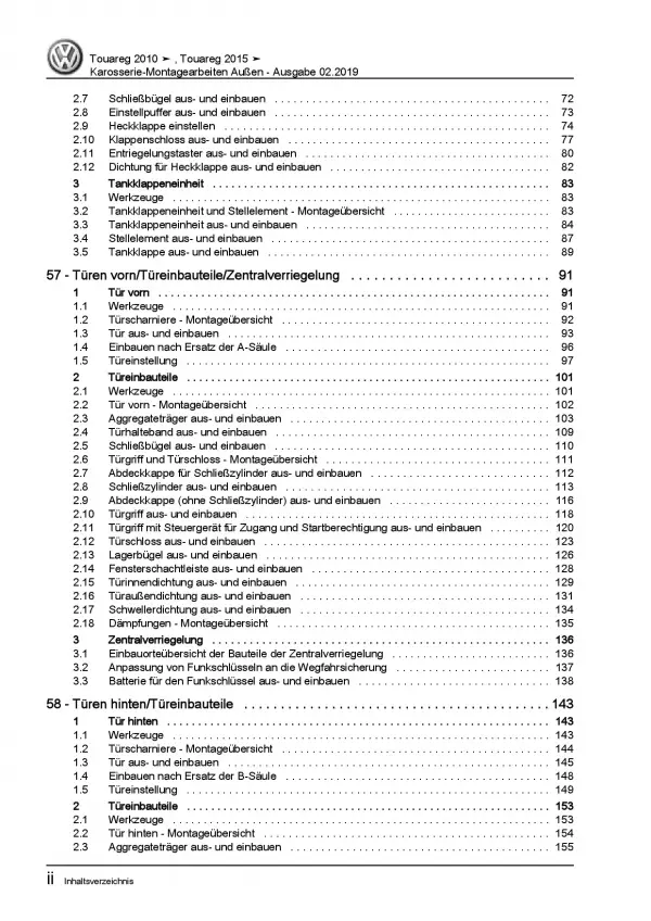 VW Touareg 7P (10-18) Karosserie Montagearbeiten Außen Reparaturanleitung PDF