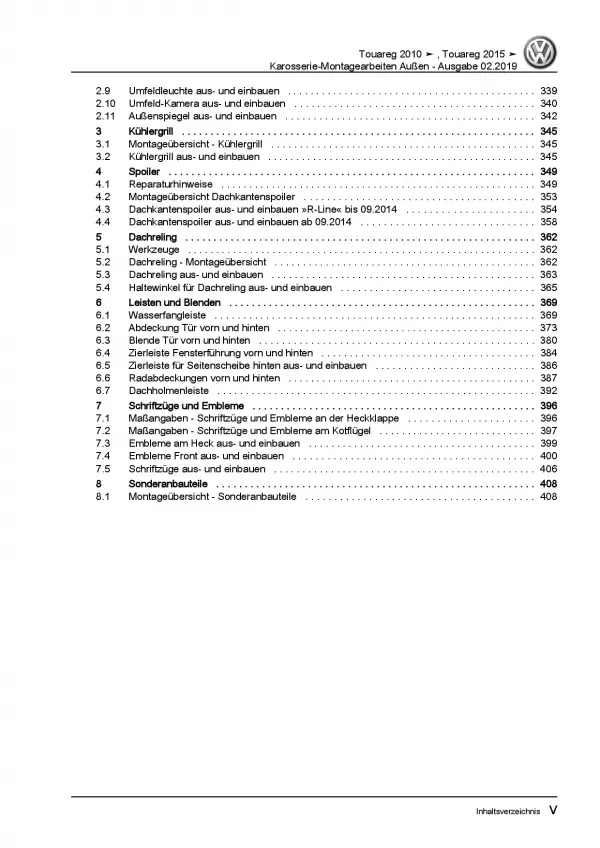 VW Touareg 7P (10-18) Karosserie Montagearbeiten Außen Reparaturanleitung PDF