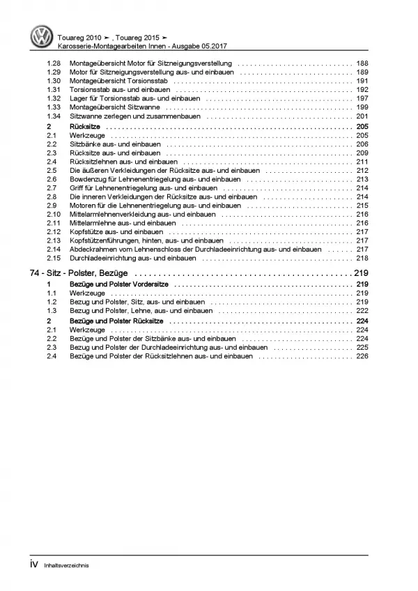 VW Touareg 7P (10-18) Karosserie Montagearbeiten Innen Reparaturanleitung PDF