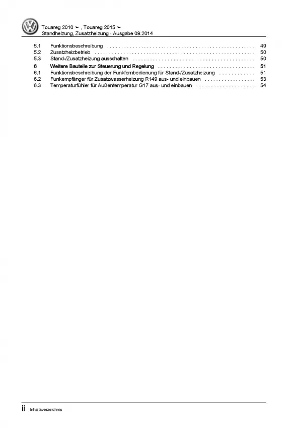 VW Touareg Typ 7P (10-18) Standheizung Zusatzheizung Reparaturanleitung PDF
