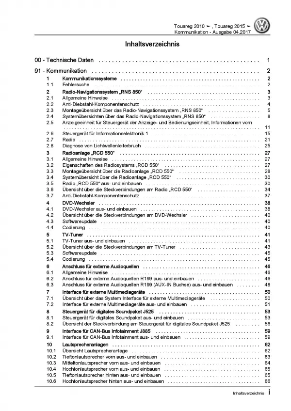 VW Touareg Typ 7P (10-18) Radio Navigation Kommunikation Reparaturanleitung PDF