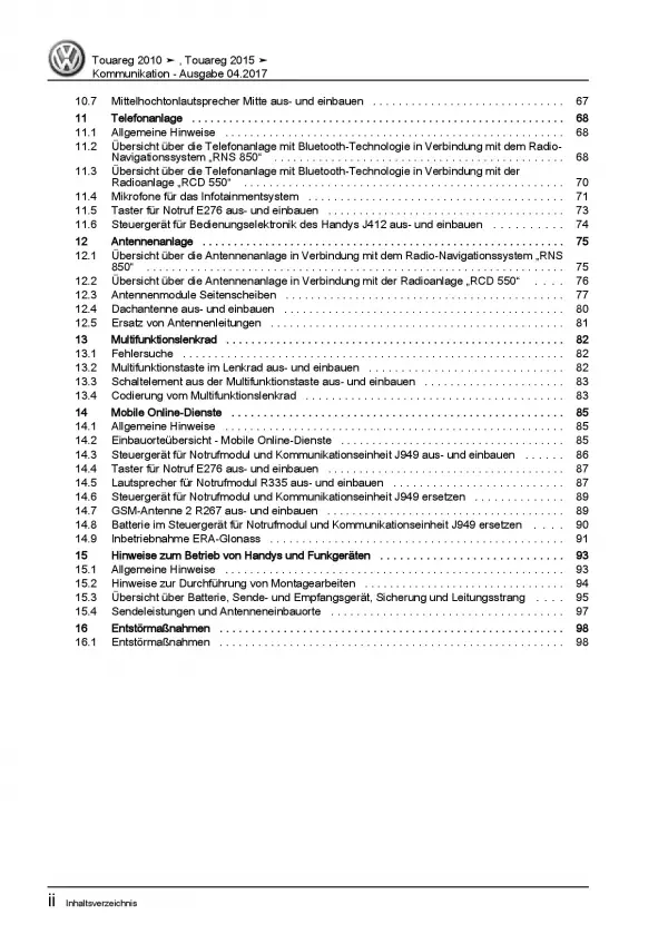 VW Touareg Typ 7P (10-18) Radio Navigation Kommunikation Reparaturanleitung PDF