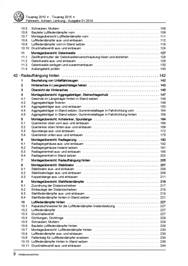 VW Touareg Typ 7P 2010-2018 Fahrwerk Achsen Lenkung Reparaturanleitung PDF