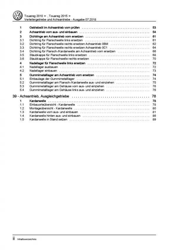 VW Touareg Typ 7P (10-18) Verteilergetriebe Achsantrieb Reparaturanleitung PDF