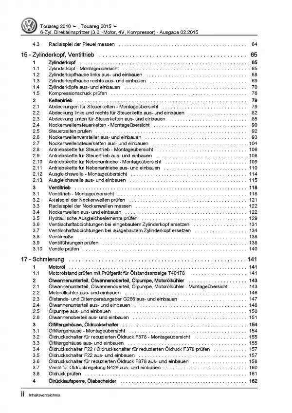 VW Touareg 7P (10-18) 6-Zyl. 3,0l Benzinmotor 290-333 PS Reparaturanleitung PDF