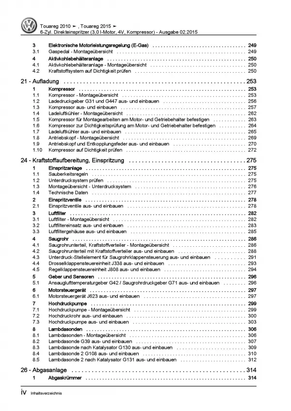 VW Touareg 7P (10-18) 6-Zyl. 3,0l Benzinmotor 290-333 PS Reparaturanleitung PDF