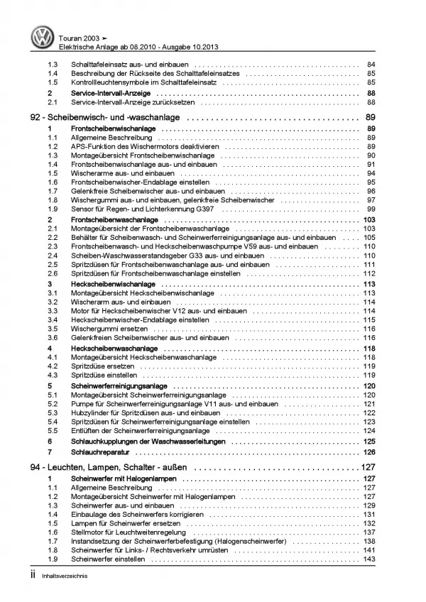 VW Touran 1T (10-15) Elektrische Anlage Elektrik Systeme Reparaturanleitung PDF