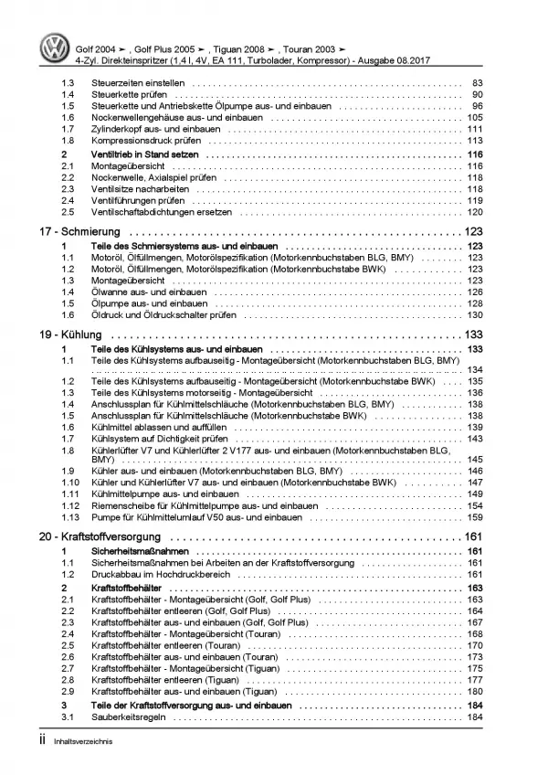 VW Touran 1T 2003-2015 4-Zyl. 1,4l Benzinmotor 140-170 PS Reparaturanleitung PDF