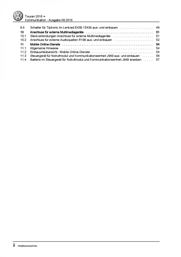 VW Touran Typ 5T ab 2015 Radio Navigation Kommunikation Reparaturanleitung