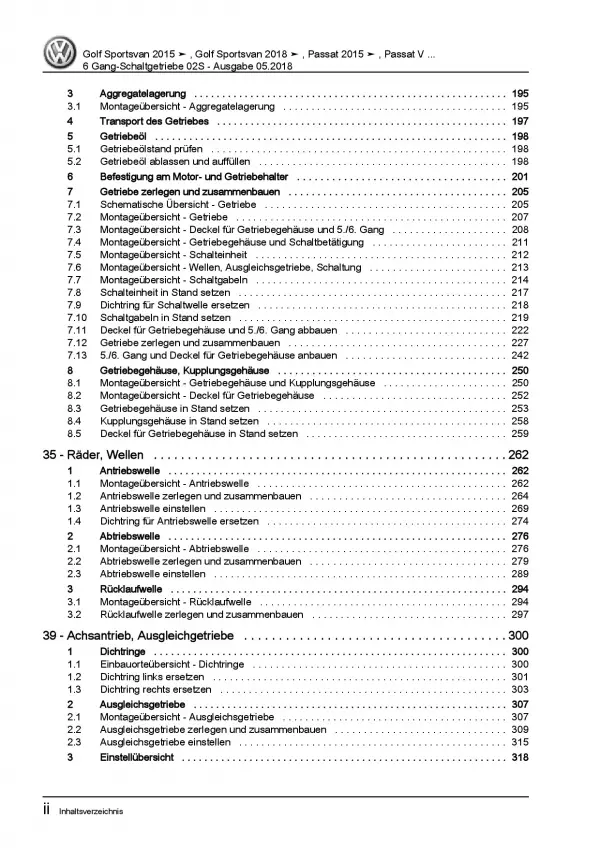 VW Touran Typ 5T ab 2015 6 Gang Schaltgetriebe 02S Kupplung Reparaturanleitung