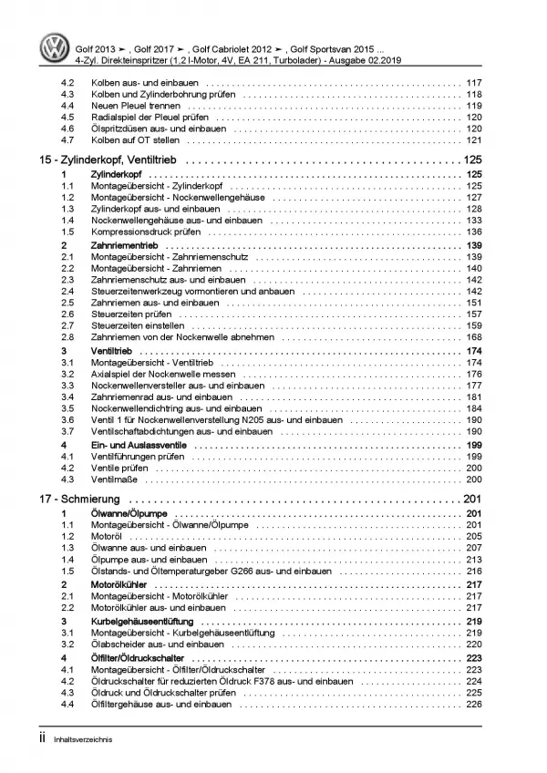 VW Touran 5T ab 2015 4-Zyl. 1,2l Benzinmotor 85-110 PS Reparaturanleitung PDF