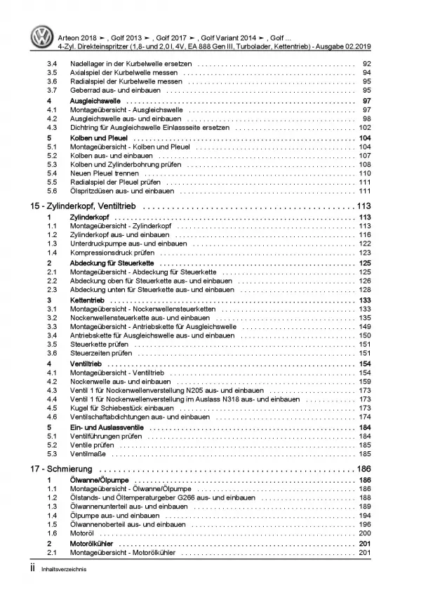 VW Touran 5T ab 2015 1,8l 2,0l Benzinmotor 180-290 PS Reparaturanleitung PDF