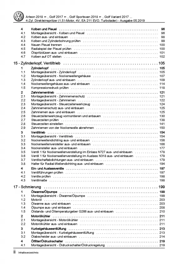 VW Touran 5T ab 2015 4-Zyl. 1,5l Benzinmotor 130-150 PS Reparaturanleitung PDF