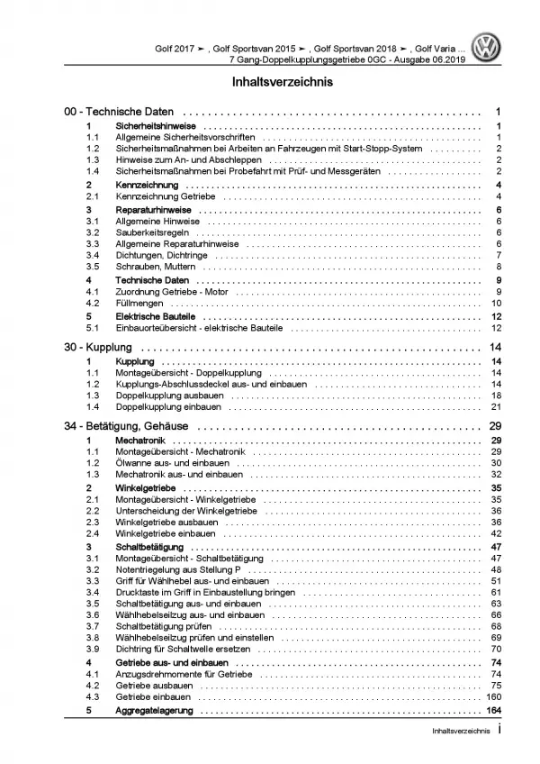 VW Touran 5T ab 2015 7 Gang Automatikgetriebe DSG DKG 0GC Reparaturanleitung PDF