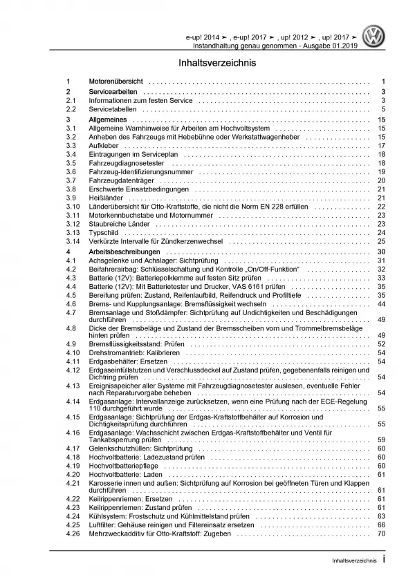 VW Up! Typ 121 (11-16) Instandhaltung Inspektion Wartung Reparaturanleitung PDF
