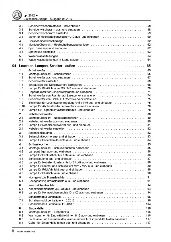 VW Up! 121 2011-2016 Elektrische Anlage Elektrik Systeme Reparaturanleitung PDF