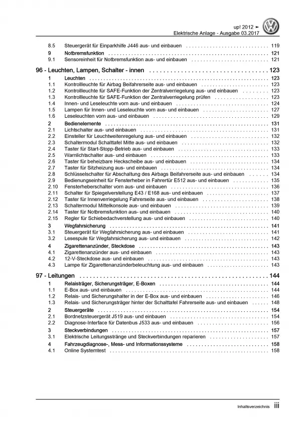 VW Up! 121 2011-2016 Elektrische Anlage Elektrik Systeme Reparaturanleitung PDF