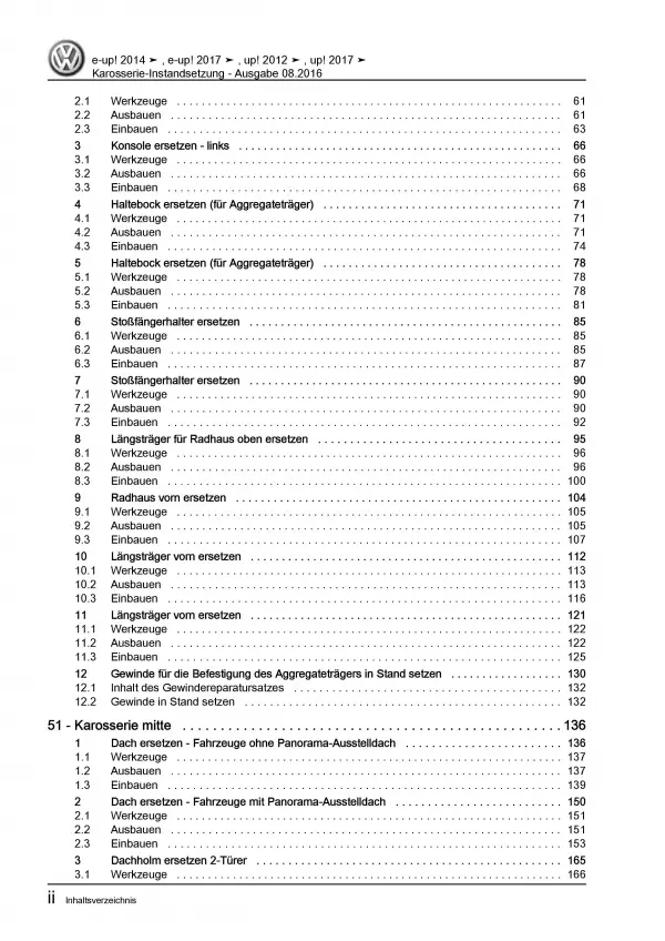 VW Up! Typ 121 2011-2016 Karosserie Unfall Instandsetzung Reparaturanleitung PDF