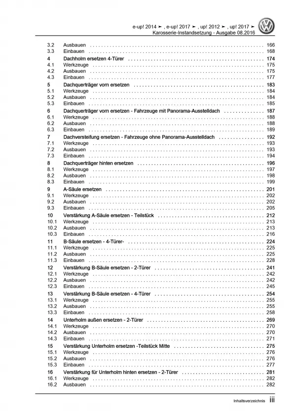 VW Up! Typ 121 2011-2016 Karosserie Unfall Instandsetzung Reparaturanleitung PDF