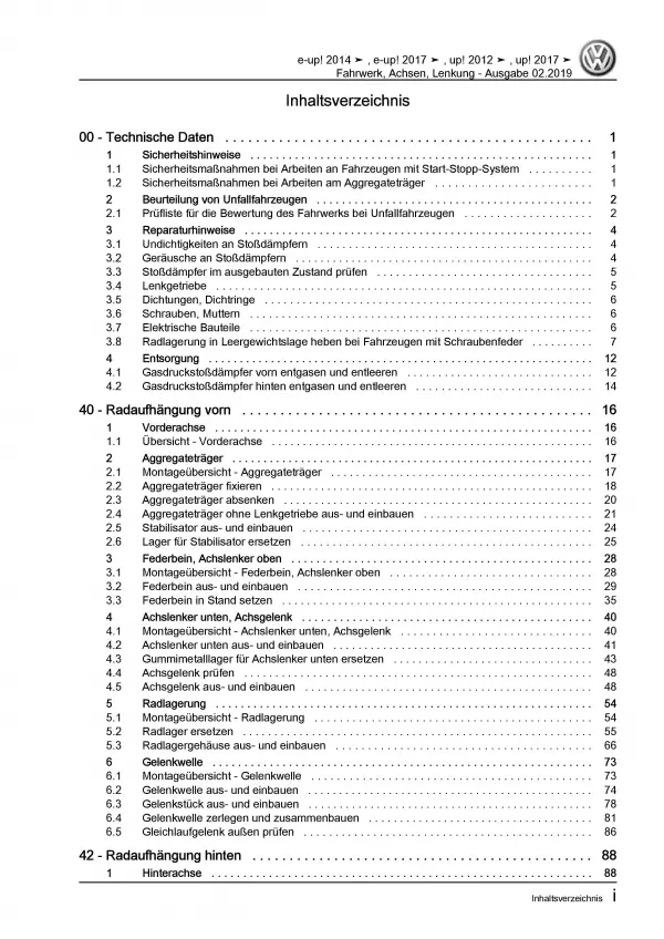 VW Up! Typ 121 2011-2016 Fahrwerk Achsen Lenkung Reparaturanleitung PDF