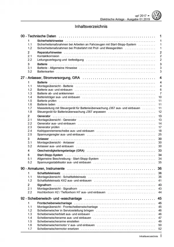 VW Up! Typ AA ab 2016 Elektrische Anlage Elektrik Systeme Reparaturanleitung PDF