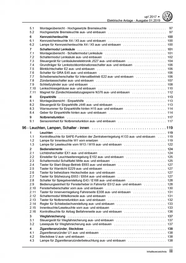 VW Up! Typ AA ab 2016 Elektrische Anlage Elektrik Systeme Reparaturanleitung PDF