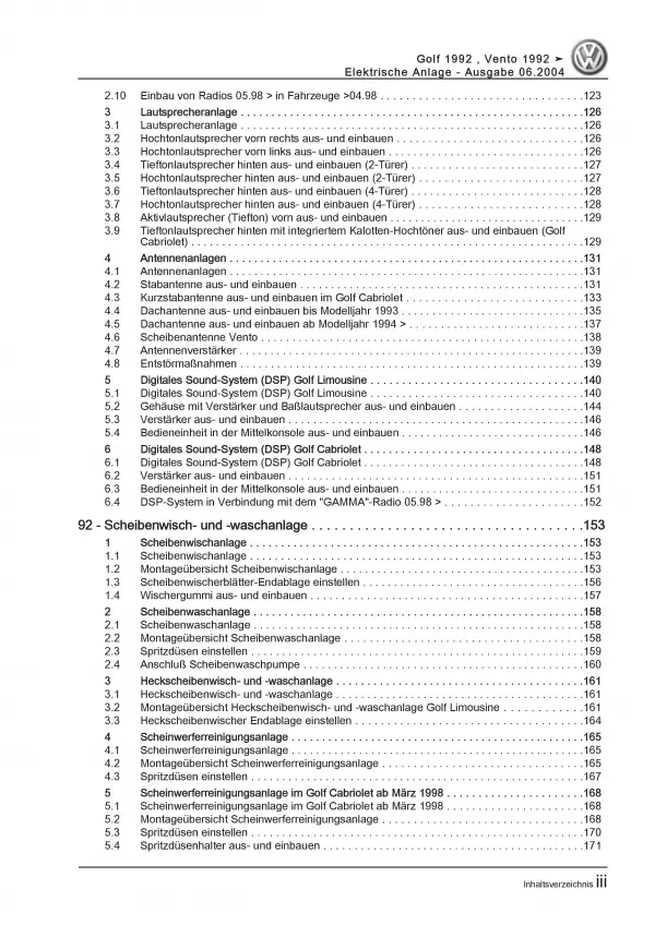 VW Vento 1H 1991-1998 Elektrische Anlage Elektrik Systeme Reparaturanleitung PDF