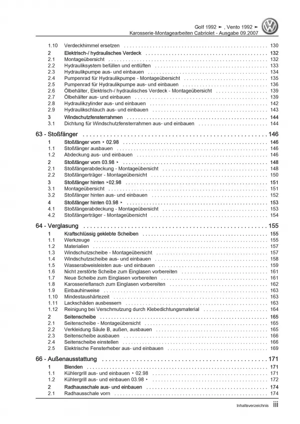 VW Vento Typ 1H (91-98) Karosserie-Montagearbeiten Cabriolet Reparaturanleitung