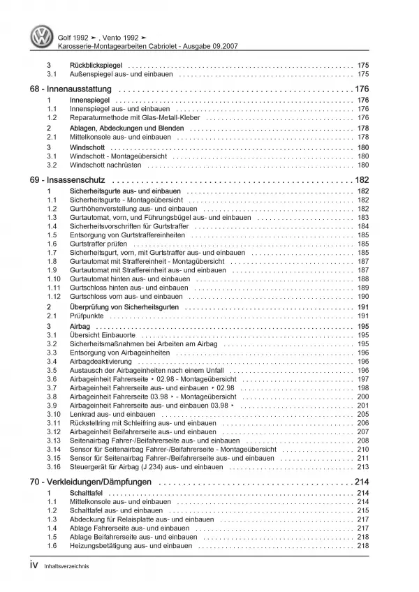 VW Vento 1H (91-98) Karosserie-Montagearbeiten Cabriolet Reparaturanleitung PDF