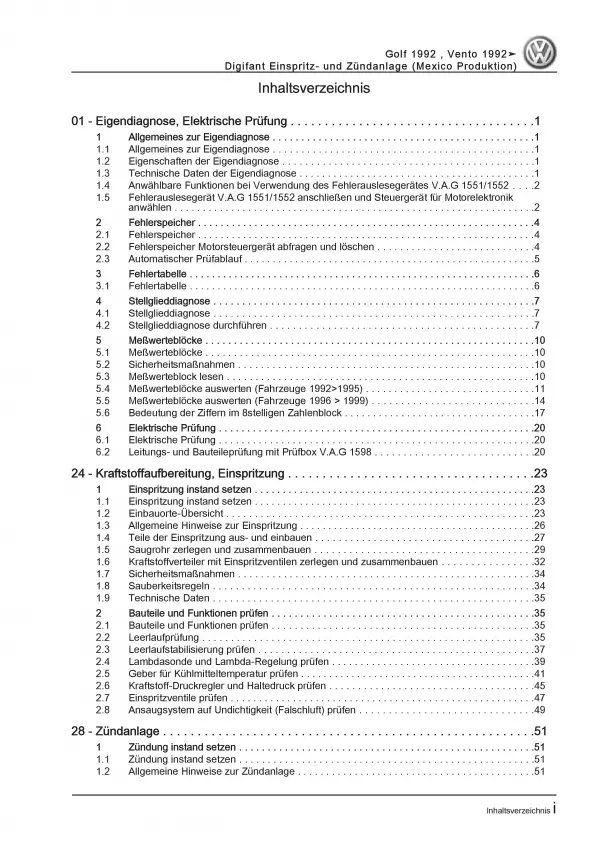 VW Vento 1H 1992-1998 Digifant Einspritz- Zündanlage 1,8l Reparaturanleitung PDF