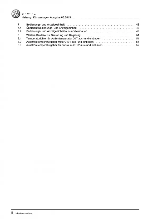 VW XL1 Typ 6Z 2012-2016 Heizung Belüftung Klimaanlage Reparaturanleitung PDF